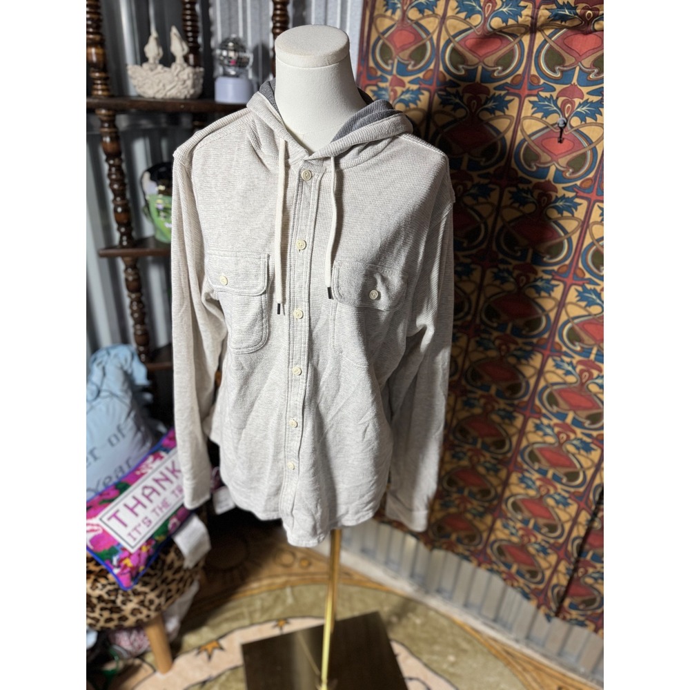 American Eagle Super Soft Mens Medium‎ Beige Waffle Knit Hoodie Shirt